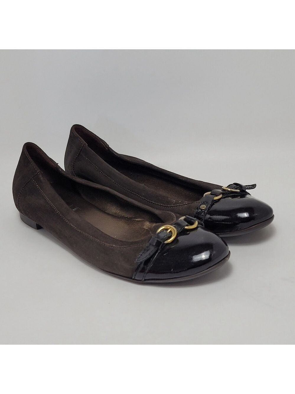 AGL Attilio Giusti Leombruni Brown Suede Patent Leather Slip On Ballet Flats 40